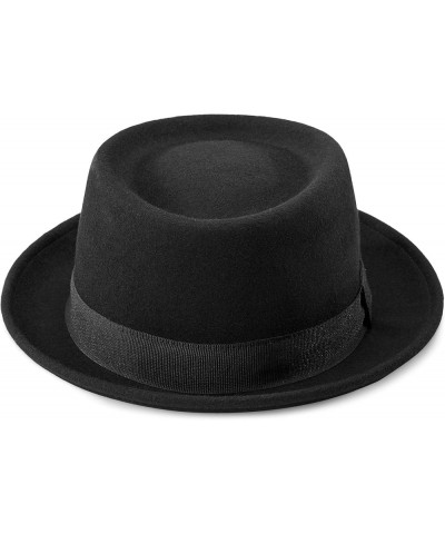 Mens-Pork-Pie-Hat Flat-Top-Bowler-Hat Wool-Fedora-Hat for Women(S/M) Black-style B $10.58 Fedoras