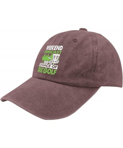 Tree Dad Hats Weekends Forecast 100% Chances of disc gollf Dad Hats, Vintage Dad Hat for Men Wine Red $9.23 Skullies & Beanies