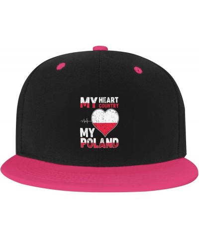 My Heart My Country My Poland Baseball Cap for Men Women Snapback Hat Adjustable Flat Bill Hats Pink $11.12 Baseball Caps