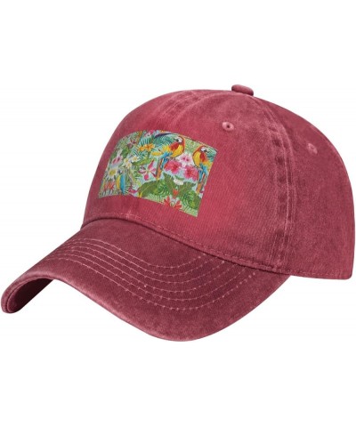 Tropical Plants and Parrots Print Trucker Sports Hat Soccer Hat Adjustable Baseball Caps Hats Casual Hat Sun Cap Red $13.45 B...