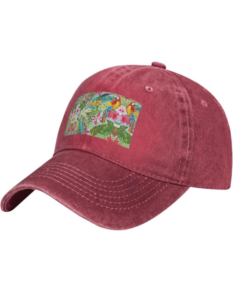 Tropical Plants and Parrots Print Trucker Sports Hat Soccer Hat Adjustable Baseball Caps Hats Casual Hat Sun Cap Red $13.45 B...