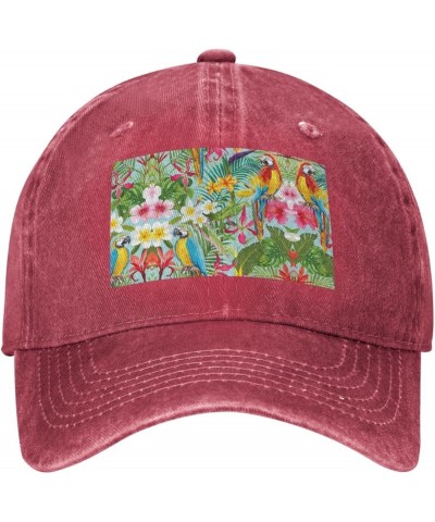 Tropical Plants and Parrots Print Trucker Sports Hat Soccer Hat Adjustable Baseball Caps Hats Casual Hat Sun Cap Red $13.45 B...