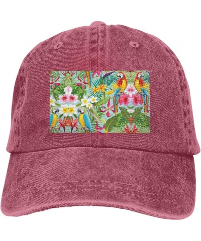 Tropical Plants and Parrots Print Trucker Sports Hat Soccer Hat Adjustable Baseball Caps Hats Casual Hat Sun Cap Red $13.45 B...