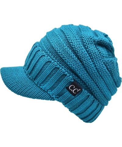 Trendy Warm Oversized Chunky Soft Oversized Ribbed Slouchy Knit Hat with Visor Brim Teal $11.75 Skullies & Beanies