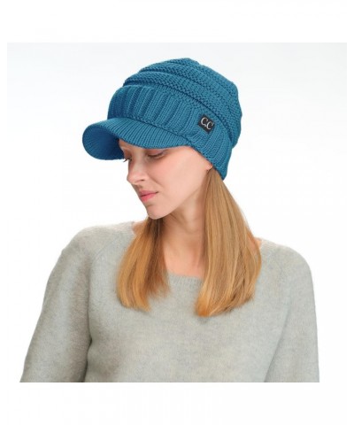 Trendy Warm Oversized Chunky Soft Oversized Ribbed Slouchy Knit Hat with Visor Brim Teal $11.75 Skullies & Beanies