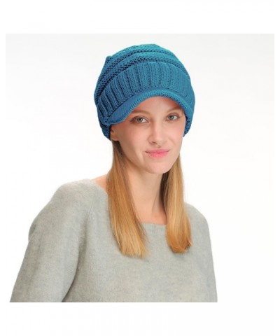 Trendy Warm Oversized Chunky Soft Oversized Ribbed Slouchy Knit Hat with Visor Brim Teal $11.75 Skullies & Beanies