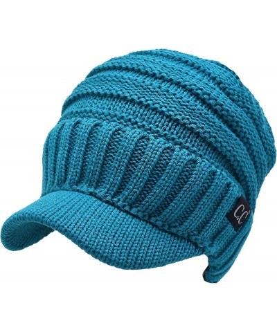 Trendy Warm Oversized Chunky Soft Oversized Ribbed Slouchy Knit Hat with Visor Brim Teal $11.75 Skullies & Beanies