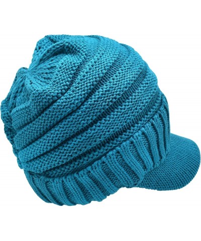 Trendy Warm Oversized Chunky Soft Oversized Ribbed Slouchy Knit Hat with Visor Brim Teal $11.75 Skullies & Beanies