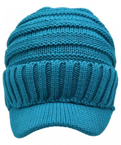 Trendy Warm Oversized Chunky Soft Oversized Ribbed Slouchy Knit Hat with Visor Brim Teal $11.75 Skullies & Beanies