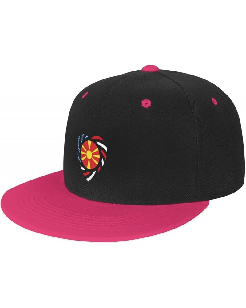 We Heart America and North Macedonia Love Forever Baseball Cap for Men Women Snapback Hat Adjustable Flat Bill Hats Pink $12....