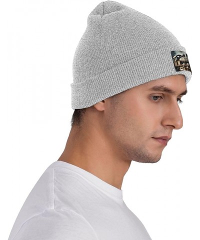 Steam Locomotive Train Print Knitted Hat Knit Cap Daily Knit Hat Men's Unisex Winter Beanie Hat Women Cap Gray $10.97 Skullie...