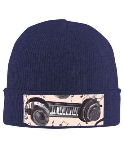 Slouchy Beanie Hats for Women Men Knit Beanies Cuffed Skull Cap Headphones and Piano Winter Ski Hat Navy Blue $12.02 Skullies...