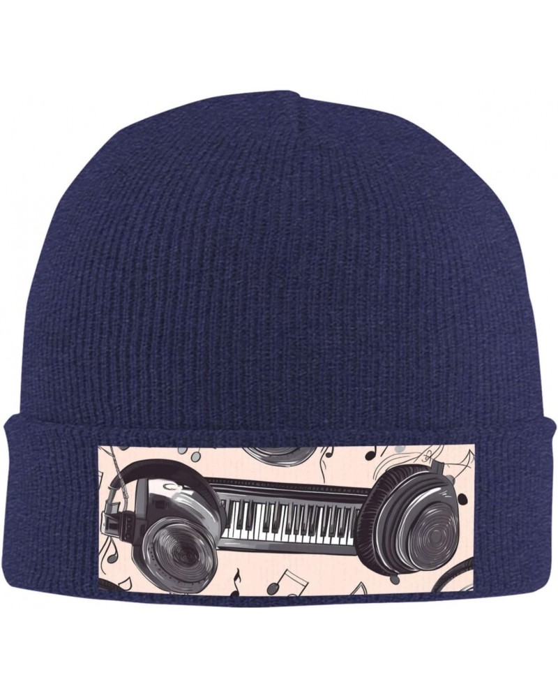 Slouchy Beanie Hats for Women Men Knit Beanies Cuffed Skull Cap Headphones and Piano Winter Ski Hat Navy Blue $12.02 Skullies...