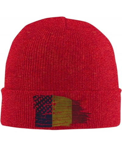 American USA Chad Half Flag Winter Warm Knit Hat - Soft Beanie Cap Black Red $13.04 Skullies & Beanies