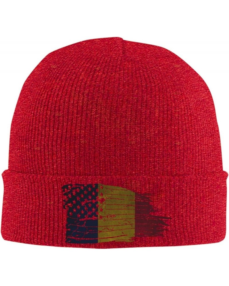 American USA Chad Half Flag Winter Warm Knit Hat - Soft Beanie Cap Black Red $13.04 Skullies & Beanies