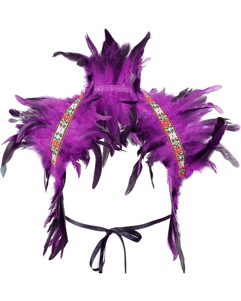 Men's Feathers Shawl Scarf Punk Gothic Halloween Party Carnival Fashion Shawl Scarves Clothing Decorative Purple $11.99 Scarves