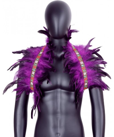 Men's Feathers Shawl Scarf Punk Gothic Halloween Party Carnival Fashion Shawl Scarves Clothing Decorative Purple $11.99 Scarves