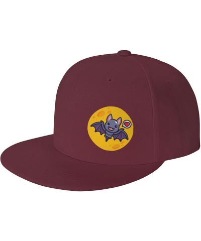 Cute Bat Snapback Hat Baseball Cap for Men Women Hip Hop Style Flat-Brimmed Hats Dark Red $13.58 Baseball Caps