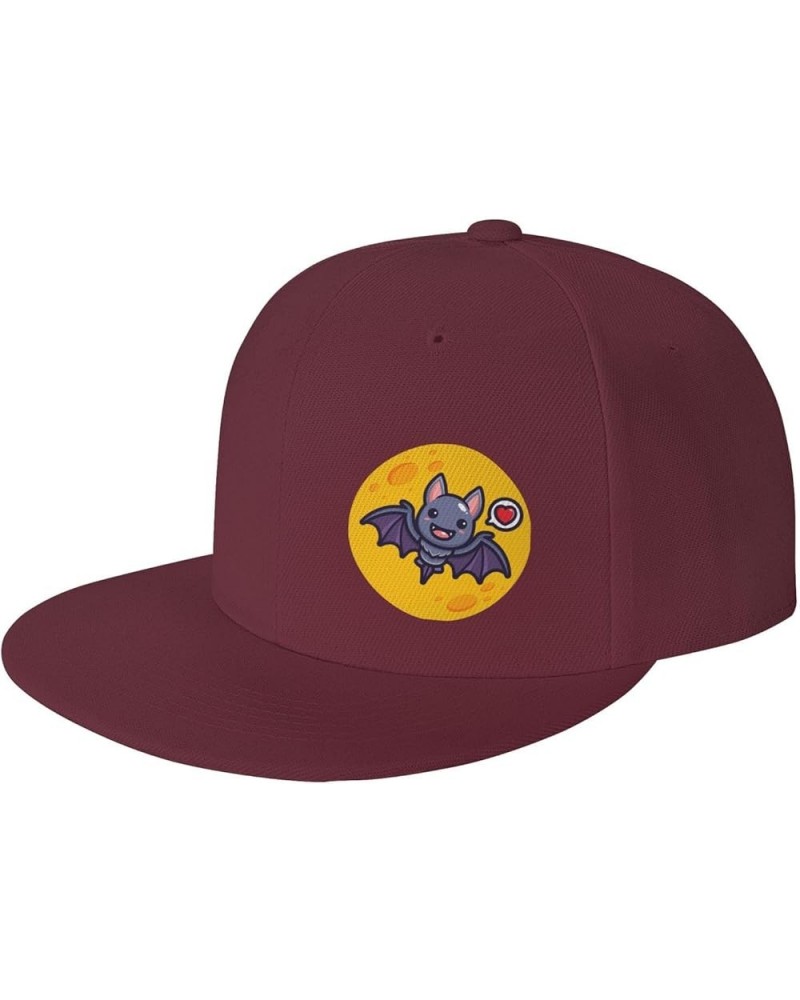 Cute Bat Snapback Hat Baseball Cap for Men Women Hip Hop Style Flat-Brimmed Hats Dark Red $13.58 Baseball Caps