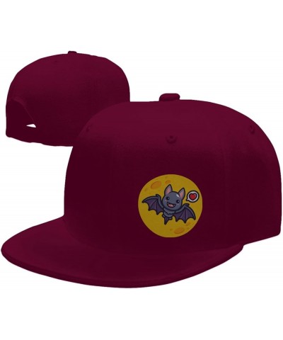 Cute Bat Snapback Hat Baseball Cap for Men Women Hip Hop Style Flat-Brimmed Hats Dark Red $13.58 Baseball Caps