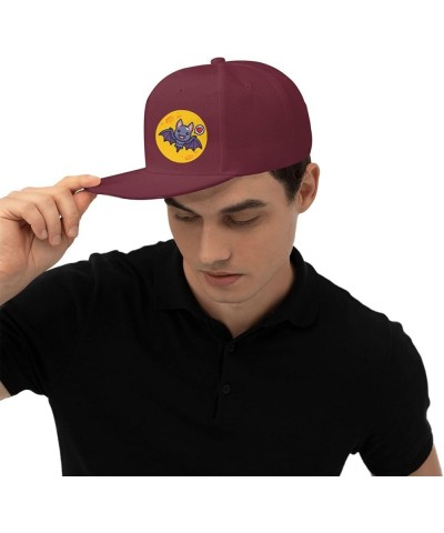 Cute Bat Snapback Hat Baseball Cap for Men Women Hip Hop Style Flat-Brimmed Hats Dark Red $13.58 Baseball Caps