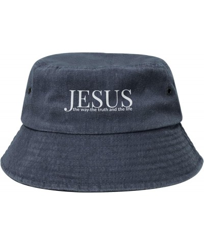 Jesus The Way, Truth, Life Unisex Sunhat Packable Boonie Vintage Denim Bucket Hat Fishing Cap Fisher Headwear Navy Blue $12.8...