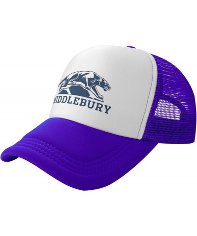 Middlebury College Logo Trucker Hats for Both Men and Women - Mesh Baseball Snapback Hats Purple $17.48 Baseball Caps