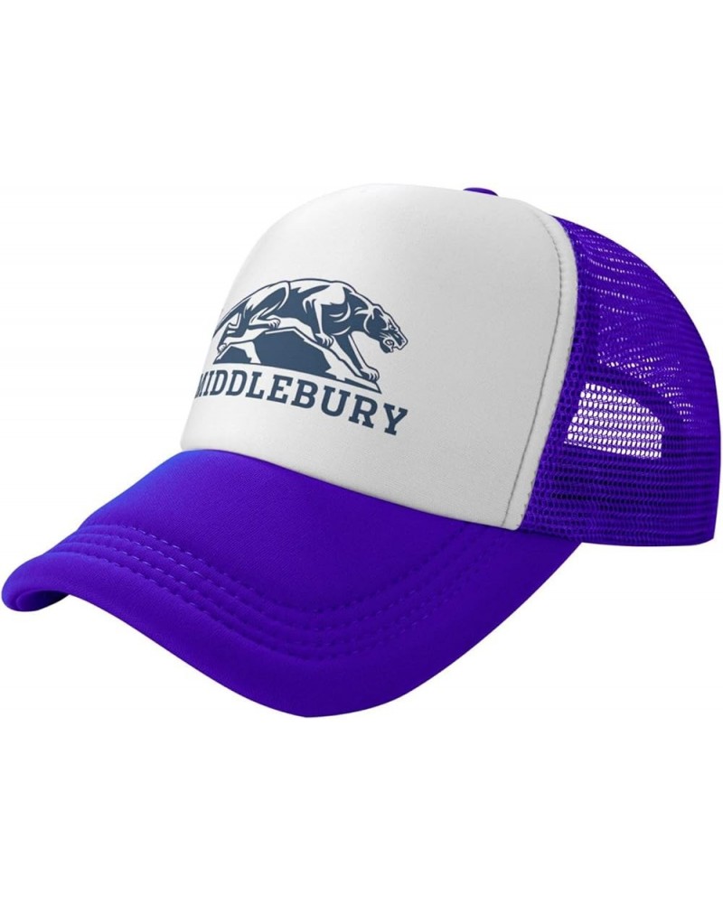 Middlebury College Logo Trucker Hats for Both Men and Women - Mesh Baseball Snapback Hats Purple $17.48 Baseball Caps