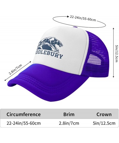 Middlebury College Logo Trucker Hats for Both Men and Women - Mesh Baseball Snapback Hats Purple $17.48 Baseball Caps