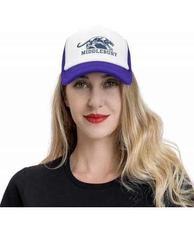 Middlebury College Logo Trucker Hats for Both Men and Women - Mesh Baseball Snapback Hats Purple $17.48 Baseball Caps