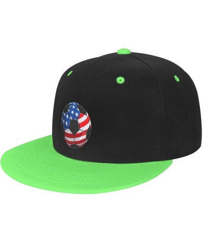 Soccer with American Flag Baseball Cap for Men Women Snapback Hat Adjustable Flat Bill Hats Green $10.88 Baseball Caps