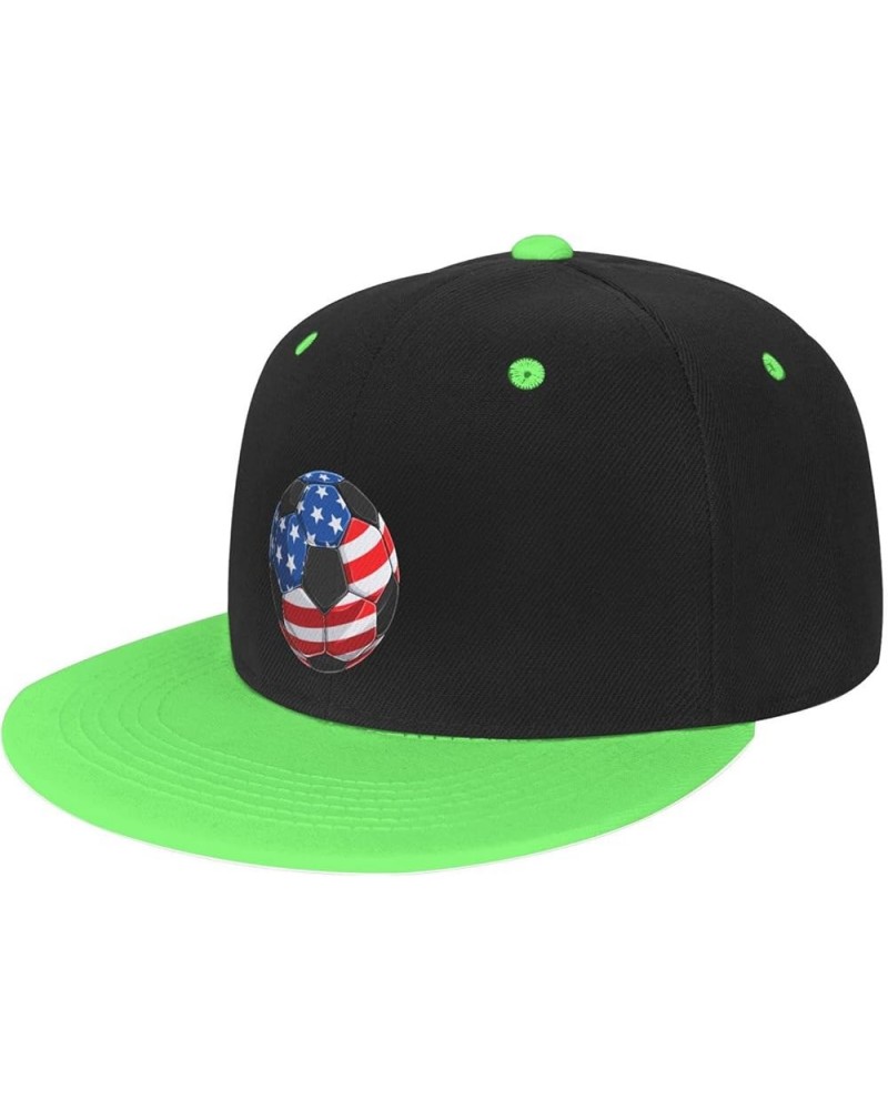 Soccer with American Flag Baseball Cap for Men Women Snapback Hat Adjustable Flat Bill Hats Green $10.88 Baseball Caps