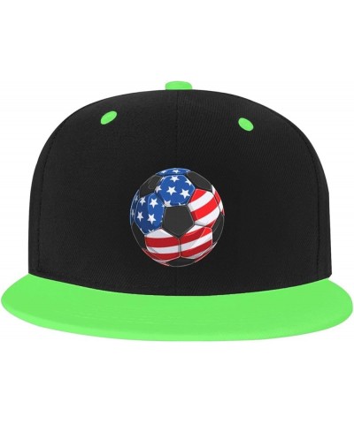 Soccer with American Flag Baseball Cap for Men Women Snapback Hat Adjustable Flat Bill Hats Green $10.88 Baseball Caps