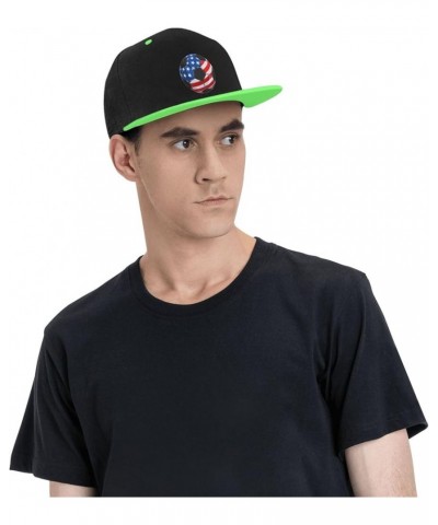 Soccer with American Flag Baseball Cap for Men Women Snapback Hat Adjustable Flat Bill Hats Green $10.88 Baseball Caps