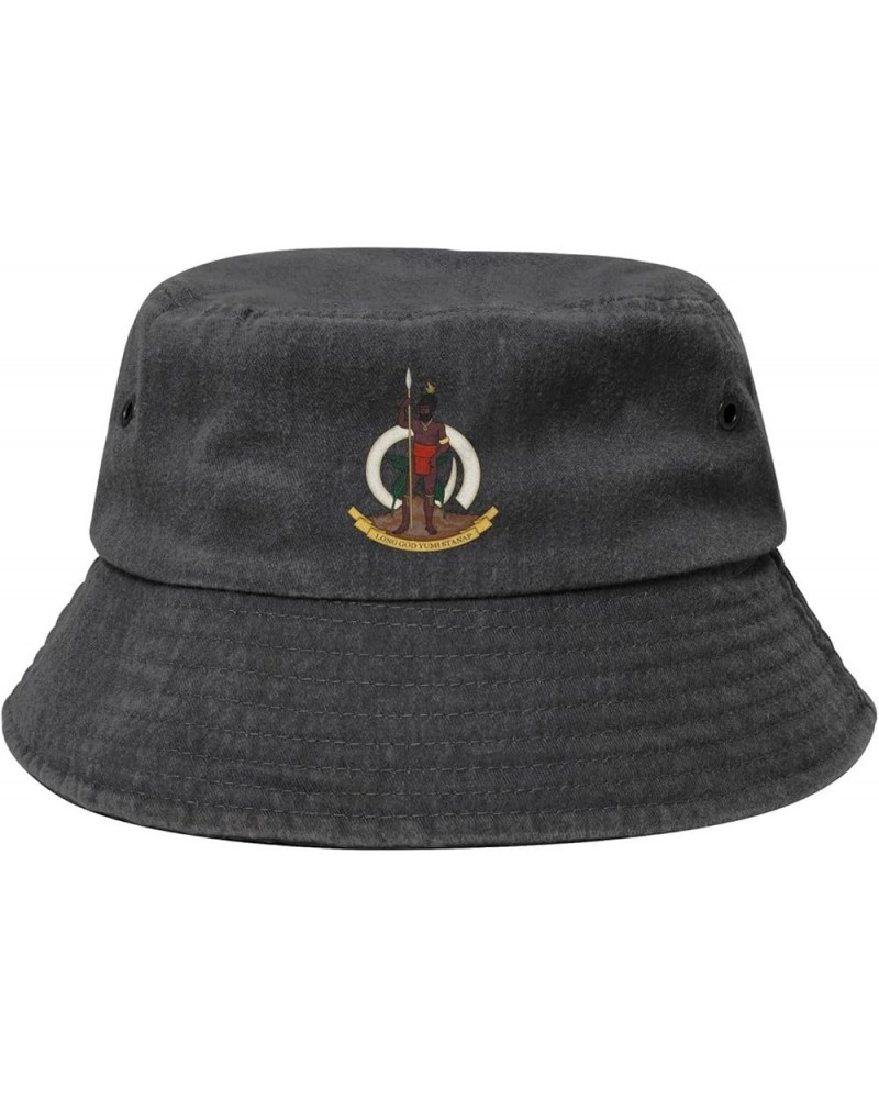 Coat of arms of Vanuatu Bucket Hat for Men Women Outdoor Washed Cotton Sun Hats Travel Beach Hat Black $11.72 Bucket Hats