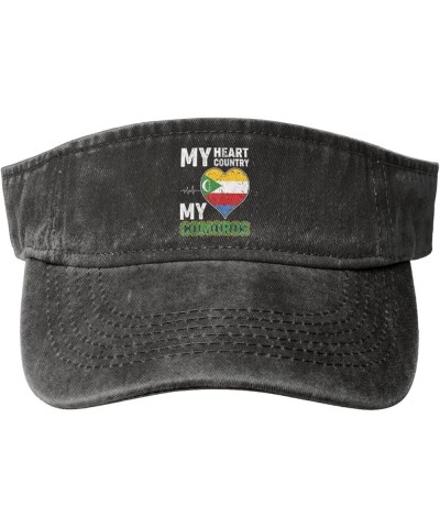 My Heart My Country My Comoros Sun Visor Hats for Women Men Adjustable Cotton Sun Hat Golf Cap Black $14.09 Visors