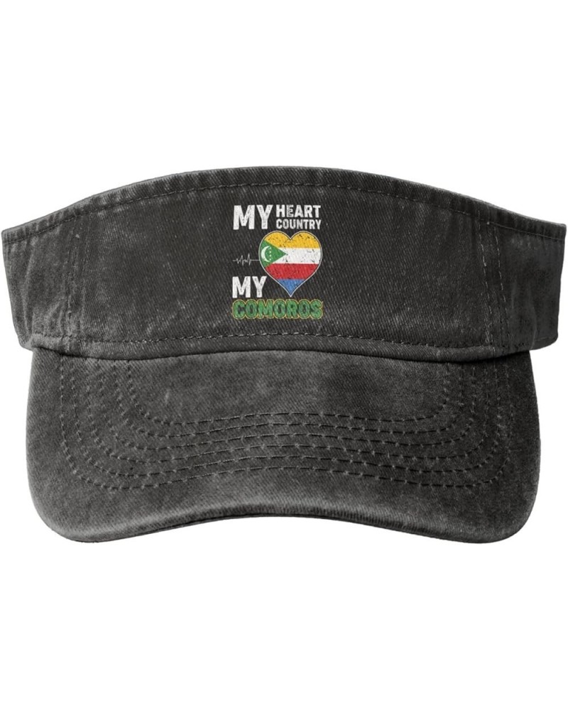 My Heart My Country My Comoros Sun Visor Hats for Women Men Adjustable Cotton Sun Hat Golf Cap Black $14.09 Visors