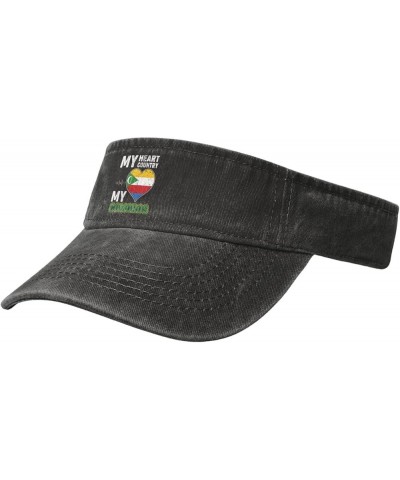 My Heart My Country My Comoros Sun Visor Hats for Women Men Adjustable Cotton Sun Hat Golf Cap Black $14.09 Visors