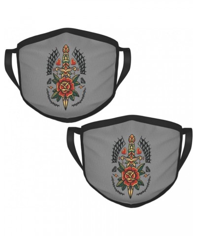 Rose and Dagger Face Mask 2 Pcs Face Cover Reusable Washable Breathable for Men Women Balaclavas Bandanas $8.84 Balaclavas