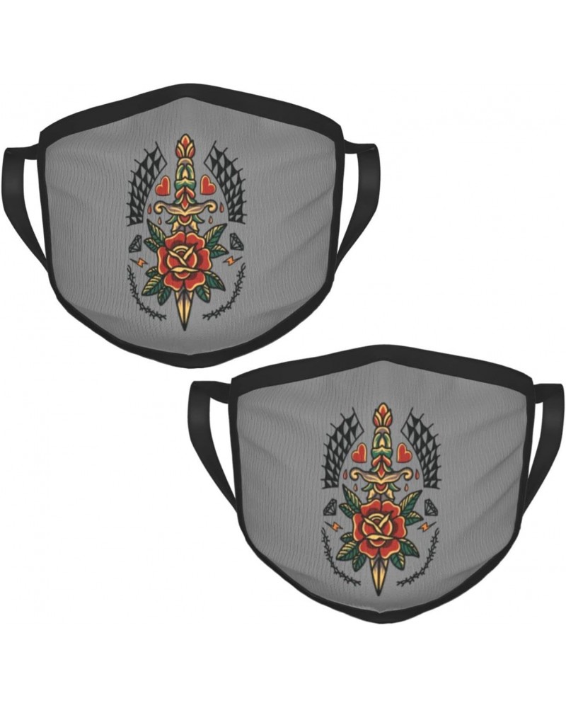 Rose and Dagger Face Mask 2 Pcs Face Cover Reusable Washable Breathable for Men Women Balaclavas Bandanas $8.84 Balaclavas