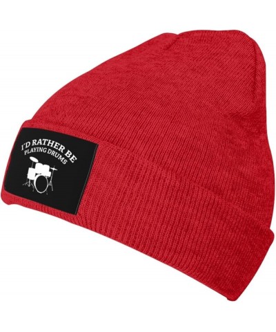 I'd Rather Be Playing Drums Knit Hat Men Women Winter Warm Knit Beanie Black Red $14.29 Skullies & Beanies