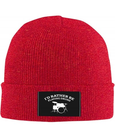 I'd Rather Be Playing Drums Knit Hat Men Women Winter Warm Knit Beanie Black Red $14.29 Skullies & Beanies