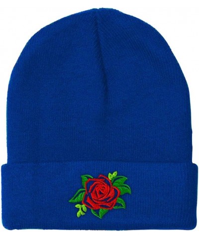 Custom Beanies for Men Rose Flower Style A No Border Embroidery Winter Hats for Women Skull Cap 1 Size Royal Blue Design Only...