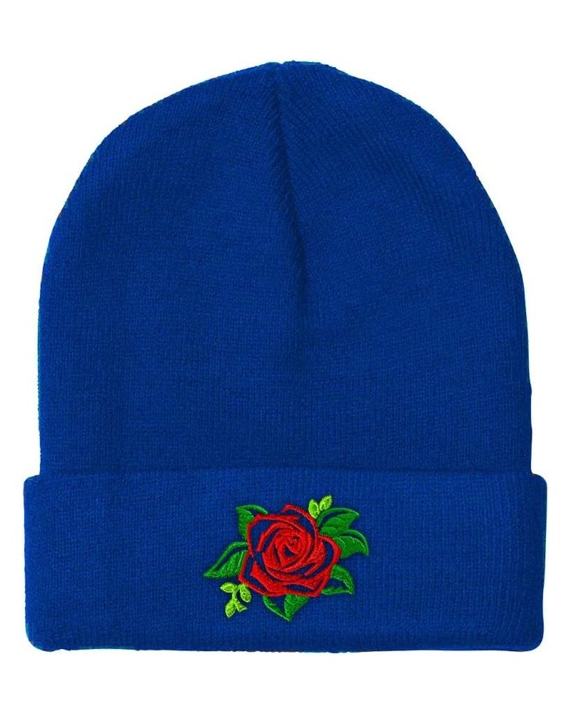 Custom Beanies for Men Rose Flower Style A No Border Embroidery Winter Hats for Women Skull Cap 1 Size Royal Blue Design Only...