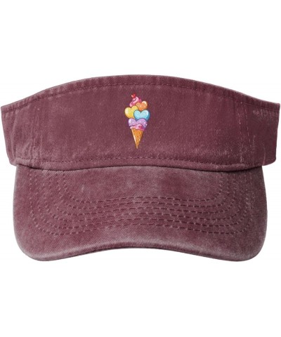 Sweet and Colorful Love Ice Cream Sun Hat Sun Visor Hats for Women Men Baseball Cap Golf Hats Red $13.97 Visors