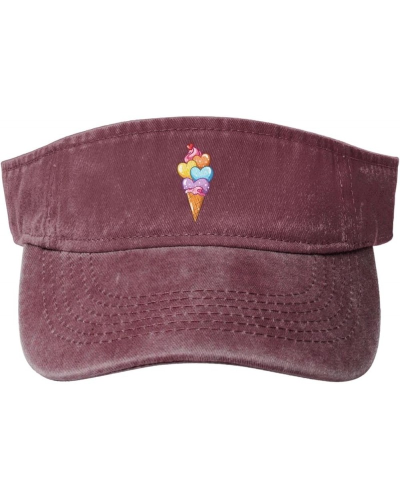 Sweet and Colorful Love Ice Cream Sun Hat Sun Visor Hats for Women Men Baseball Cap Golf Hats Red $13.97 Visors