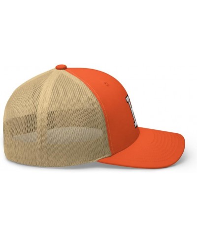 Initial Letter K Embroidered Premium Trucker Hat Curved Bill Mid Crown Adjustable Cap Rustic Orange/ Khaki $15.30 Baseball Caps