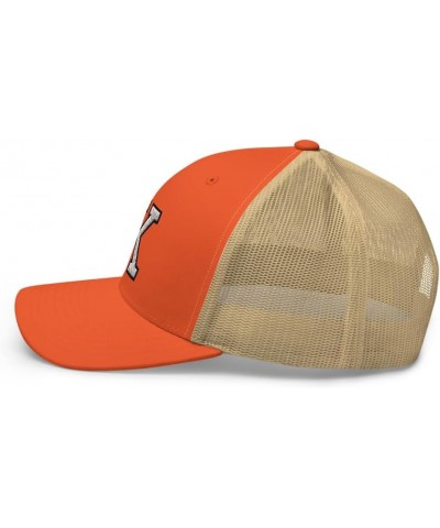 Initial Letter K Embroidered Premium Trucker Hat Curved Bill Mid Crown Adjustable Cap Rustic Orange/ Khaki $15.30 Baseball Caps