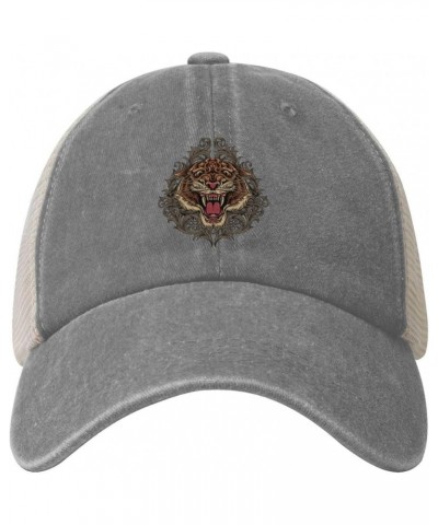 Angry Tiger Head Baseball Cap for Women Mens Hats Retro Mesh Caps Dad Hat Gray $11.21 Baseball Caps