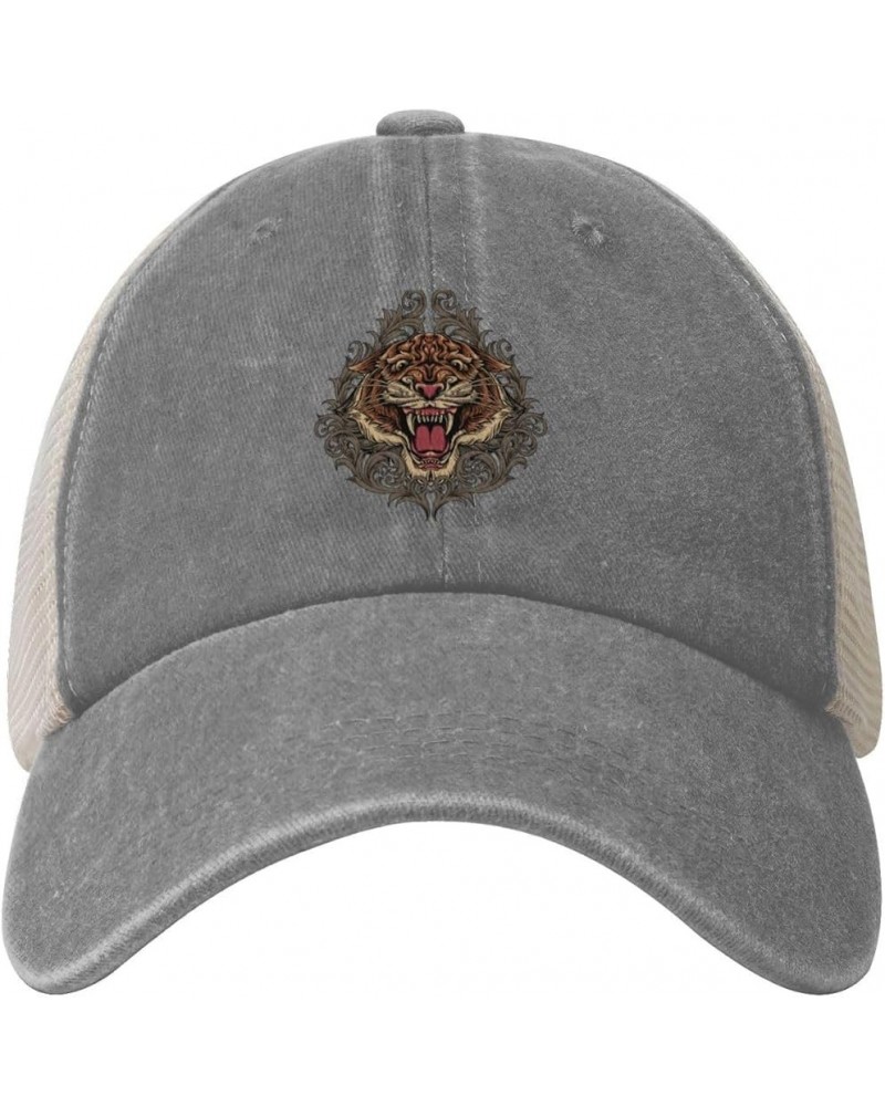 Angry Tiger Head Baseball Cap for Women Mens Hats Retro Mesh Caps Dad Hat Gray $11.21 Baseball Caps